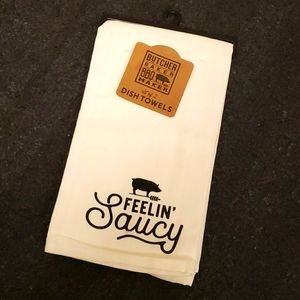 Open Road Brand Feelin Saucy Kitchen Dish Tea Towel Pig White Black Set of 2 NWT